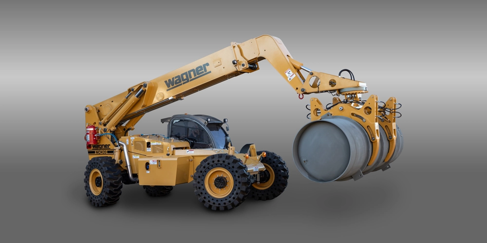 Yellow Wagner Nuclear Cylinder Handler with a slightly raised load