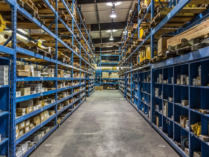 Service parts on shelves