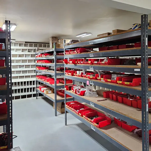 Well-stocked shelves of service parts at the Freeman Holtville store.